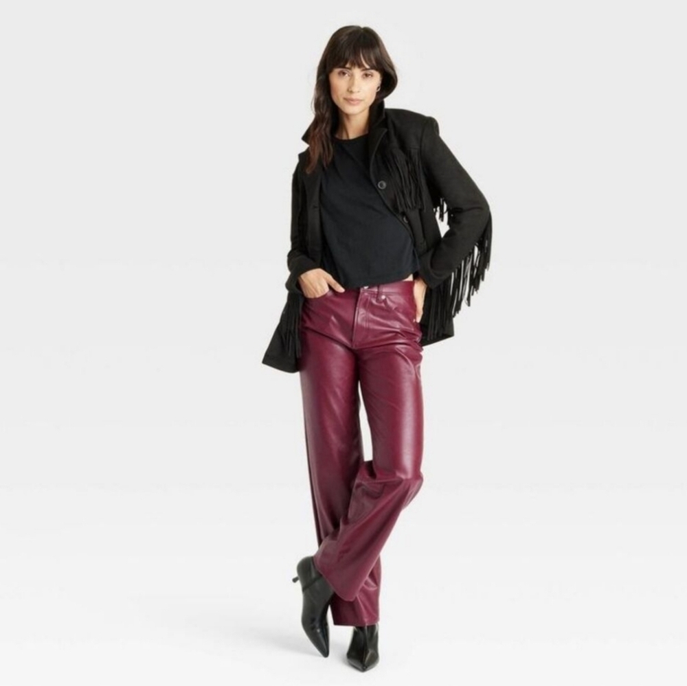 Women's Mid-Rise Faux Leather Baggy Jeans - Universal Thread Red 2 - Picture 3 of 14